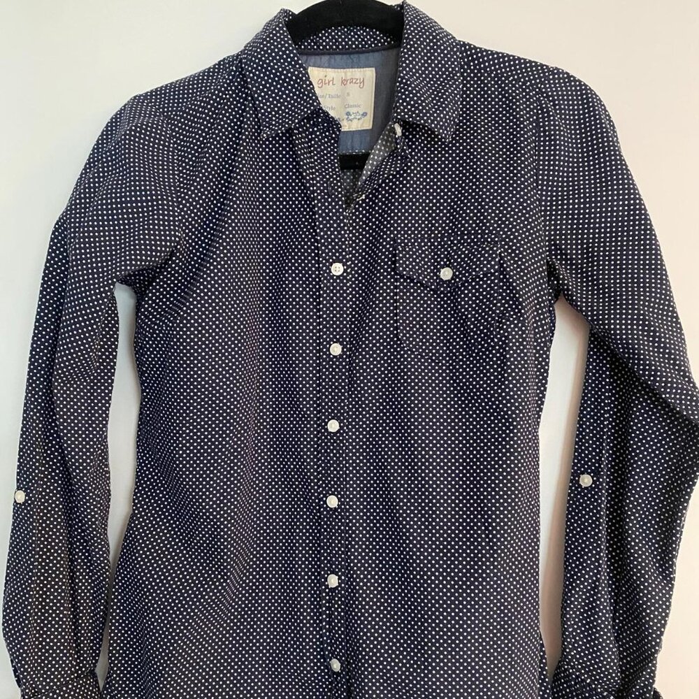 Chic Black Polka Dot Button-Down – Size Small